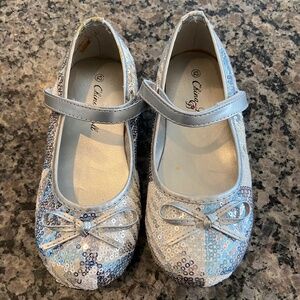 China‎ Doll Silver Blue Sparkly Girls Shoes Mary Janes  8 12